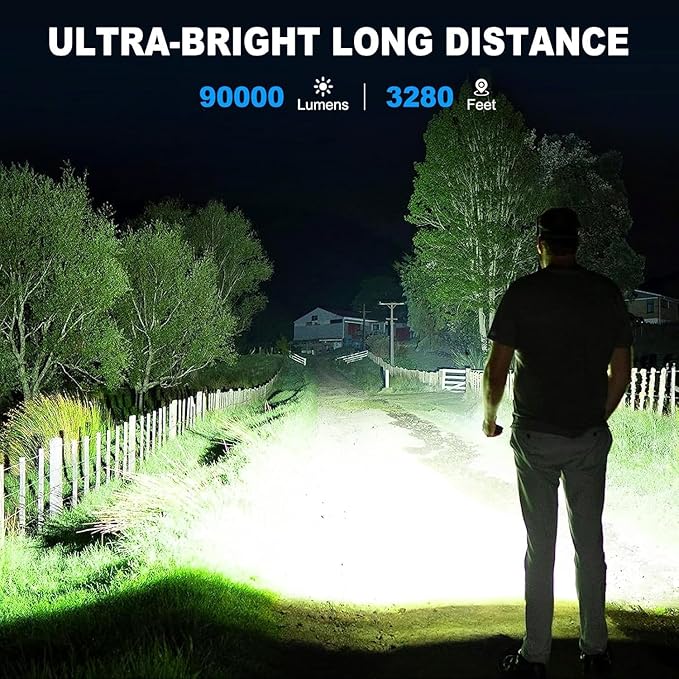 Cinlinso Rechargeable LED Flashlights 90000 High Lumens 2 Pack, Super Bright Flash Light with 7 Modes, IPX7 Waterproof, Powered Handheld Flashlight for Home Camping Emergencies