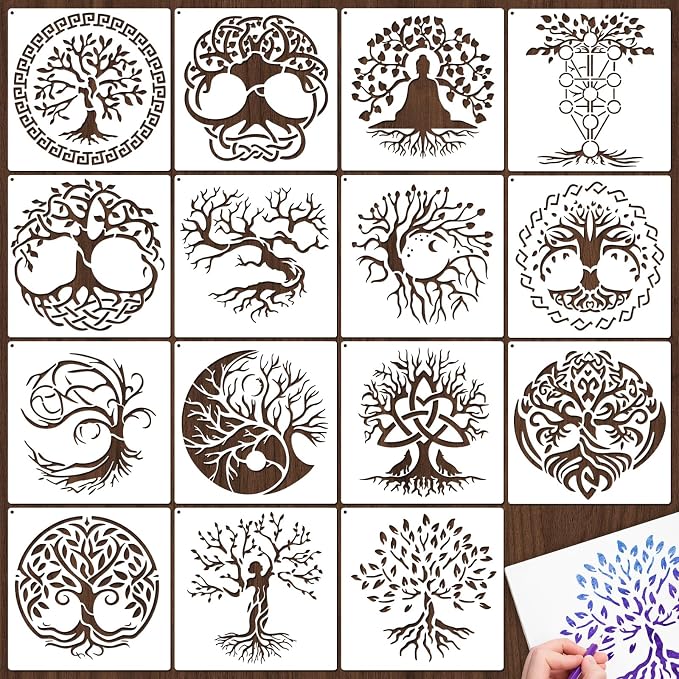 Yazhiji 15Pcs 6 x 6 Inch Tree of Life Stencil, Reusable Stencils by Yazhiji
