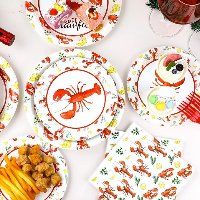 Qyeahkj 100 Pcs Crawfish Boil Party Plates and Napkins Set Crawfish Party - Image 5