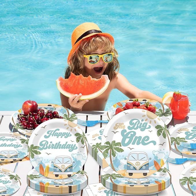 200pcs Summer Beach The Big One Party Plates Napkins Boy Surfing First Birthday - Image 5