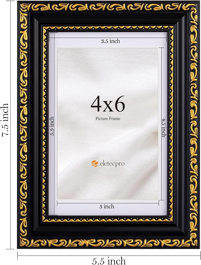 eletecpro 4x6 Vintage Picture Frame, Glass Cover, Horizontal or Vertical - Image 3