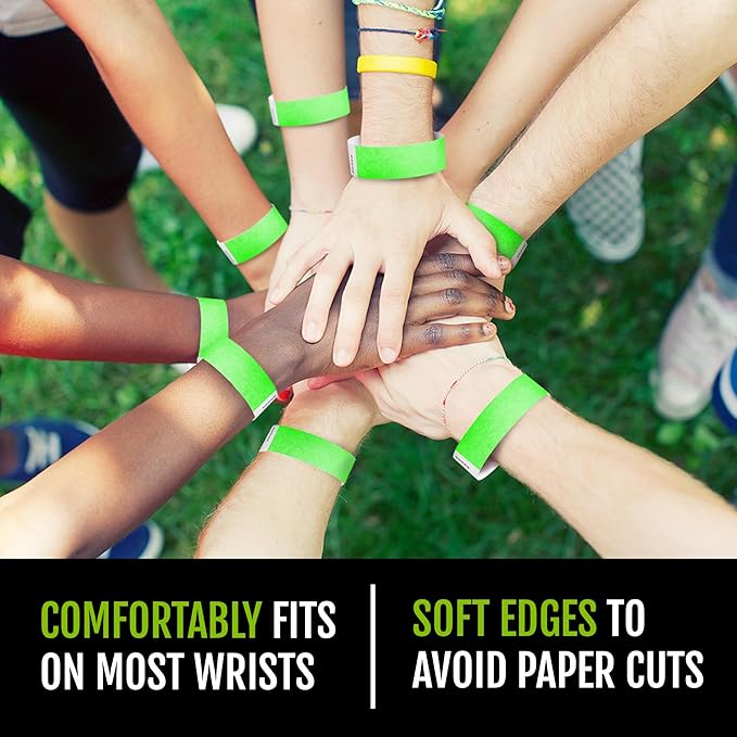 1,000 WristCo Neon Green Tyvek Wristbands for Events - Tamper-Proof Design & Fluorescent Color Prevent Reuse Premium-Grade Bracelets for Hospital & Medical ID, Party & VIP Identification