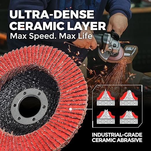 10 Pack Ceramic Flap Discs 4-1/2" x 7/8" Arbor for Angle Grinder, 80 Grit Type 29