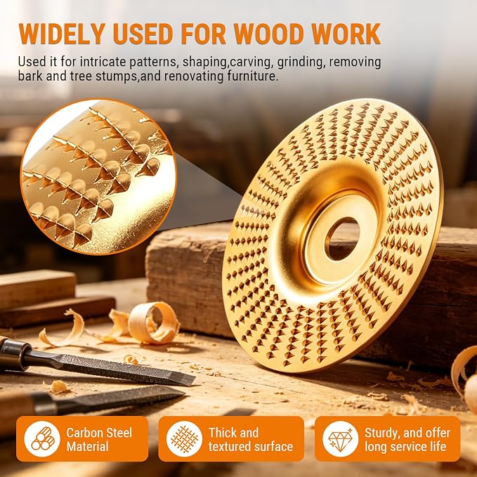 3-Piece Angle Grinder Polishing Pad, Wood Carving Disc Set, Tungsten Carbide - Image 4