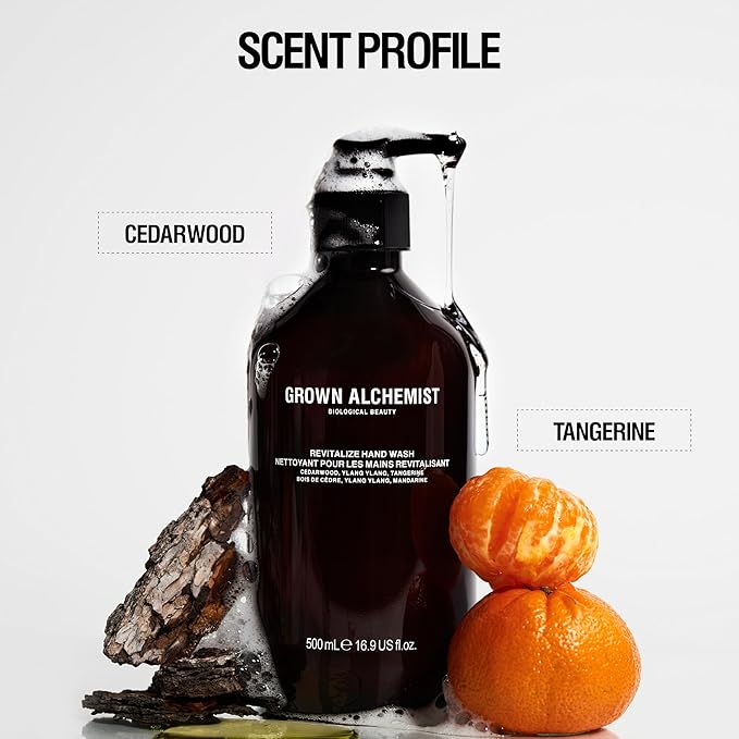 Grown Alchemist Revitalize Hand Wash Refill Pouch. Cedarwood, Ylang Ylang, Tangerine. Gentle Hand Wash Hydrates & Cleanses Skin, (1L).