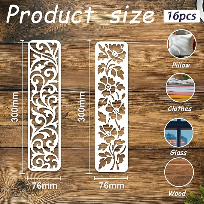 INFUNLY 16Pcs Botanical Lace Wall Stencil - Image 2