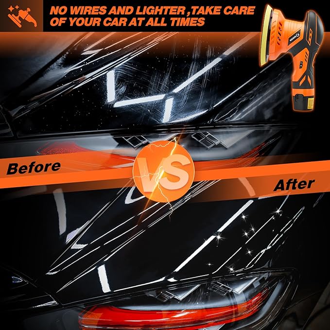 Saker Cordless Buffer Polisher, 6 Inch Fast Charging Portable Car Polishing Kit with 12V 2000mAh Battery, Polisher for Car Detailing Polishing Waxing