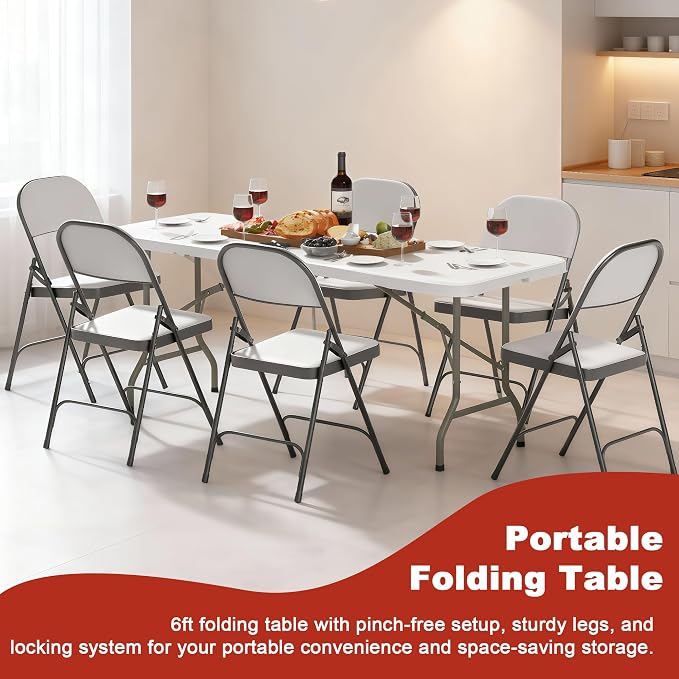 Elevon 6FT Folding Tables – Heavy Duty Portable Foldable Table - Image 4