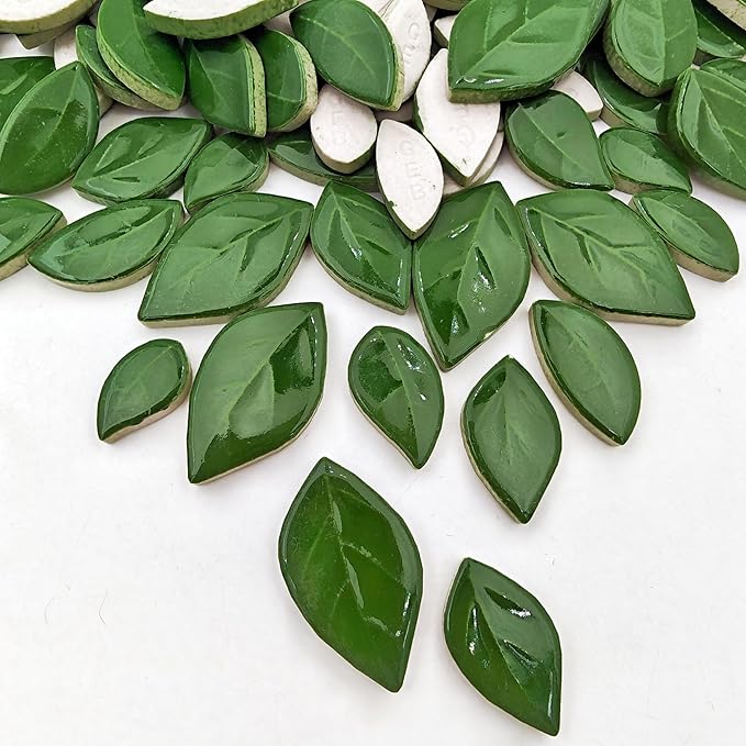 500g/1.1lb Leaf-Shaped Ceramic Mosaic Tiles, Ceramic Mosaic Pieces by Unknown