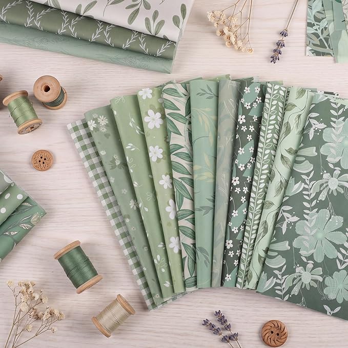 25 Pcs Sage Green Cotton Fabric Squares, 10 x 10 Inch, Precut | 25 assorted - Image 2