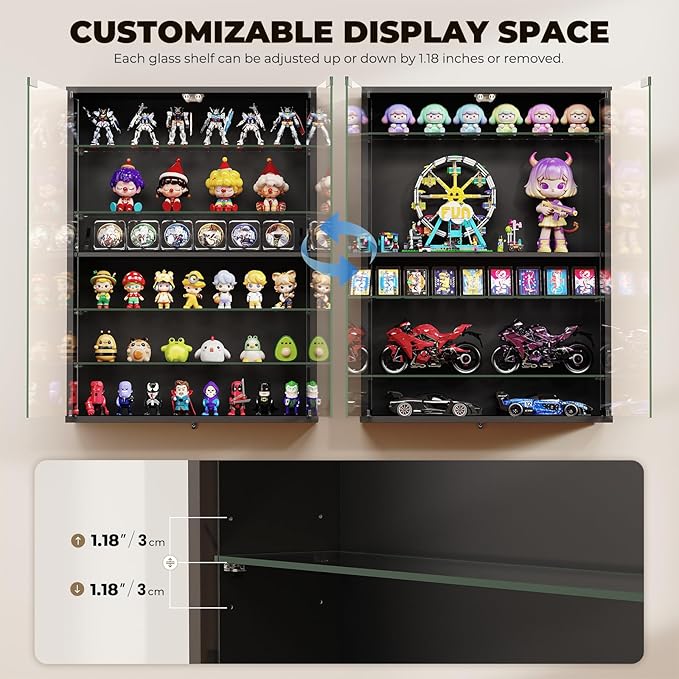 6-Tier Wall Display Case with Glass Doors, LED Sports Card Display Case with - Image 6