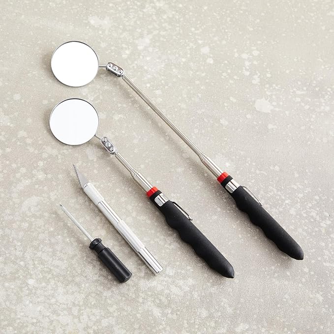 Juvale Inspection Mirror Tools - 2-Pack, 2 in Round Heads & 24.5 in Telescoping Handles - Machinist Tools & Mechanics Mirror for HVAC, Auto & Weld Inspection