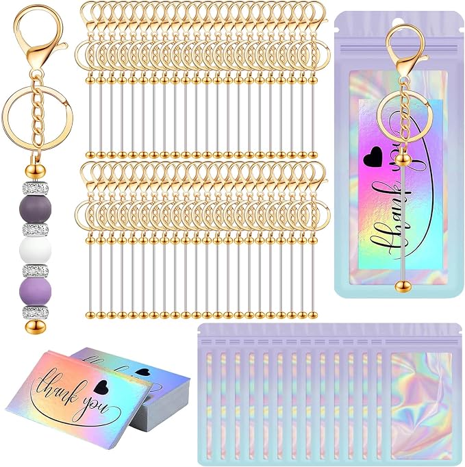 42/84/126 Pcs Beadable Keychain Bars Bulk Blank DIY Beaded Keychain Making by Unknown