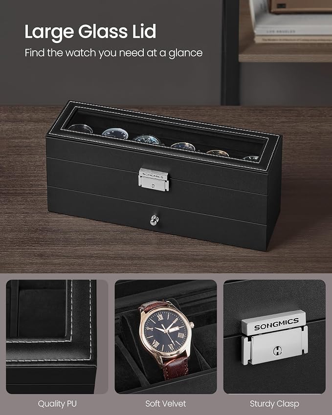 SONGMICS Watch Box, 6-Slot Watch Case Organizer - Image 3