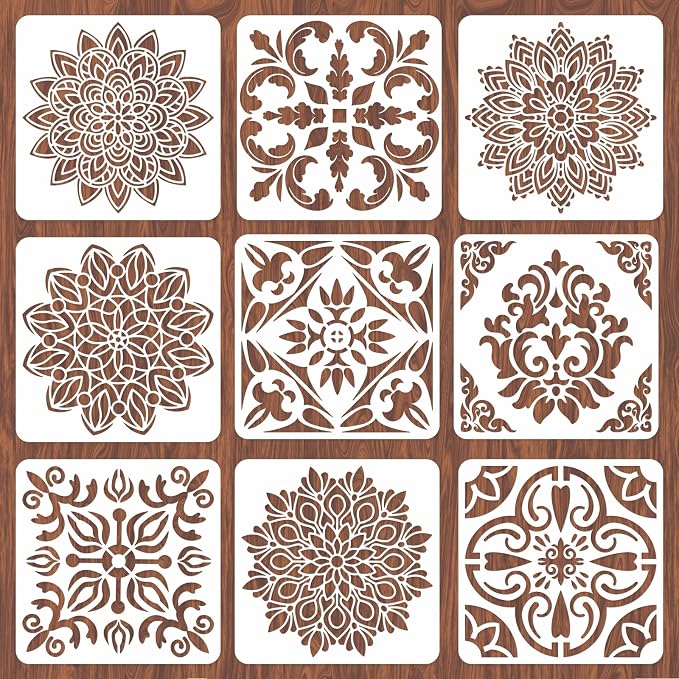 INFUNLY 9PCS/Set Mandala Flowers Wall Stencils by INFUNLY