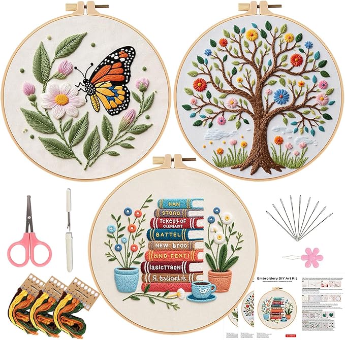 COCOMOX Embroidery Kit for Beginners, 3 Sets Cross Stitch Kits by COCOMOX