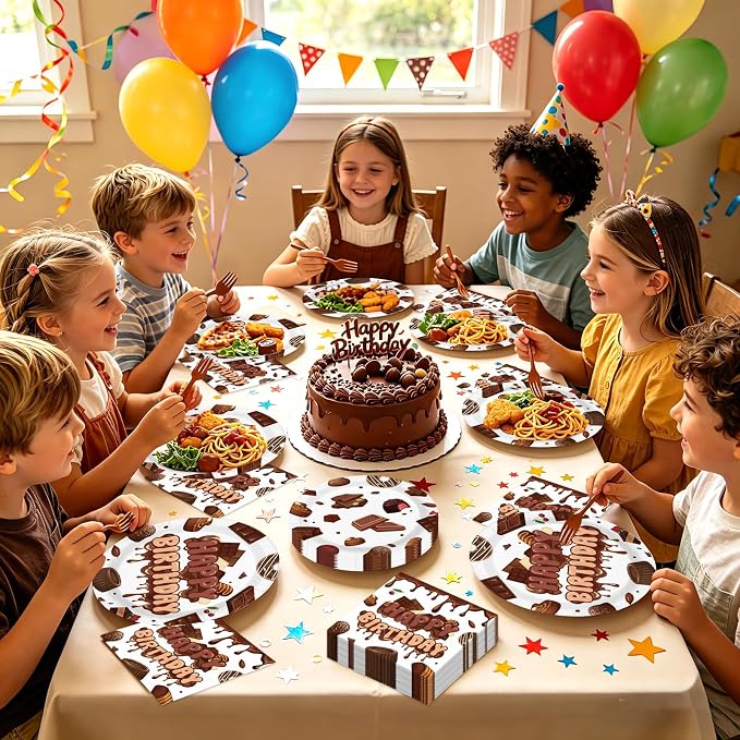 96 Pcs Chocolate Birthday Party Decoration Sweet Chocolate Plates and Napkins - Image 7