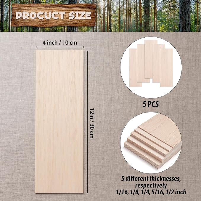 Balsa Wood Sheets in 5 Thickness, Unfinished Wooden Boards Lumber - Image 3