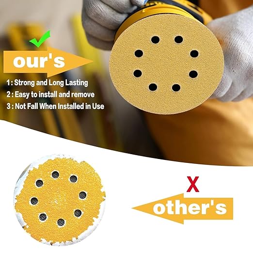 110PCS 5 Inch 8 Hole Sanding Discs,Gold Round Hook and Loop Sandpaper for Random Orbital Sander(60 80 100 120 150 180 240 320 400 600 800 Mix Grit)