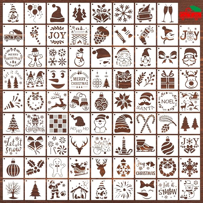 80 Pcs 3 x 3 Inch Christmas Stencils by DZXCYZ