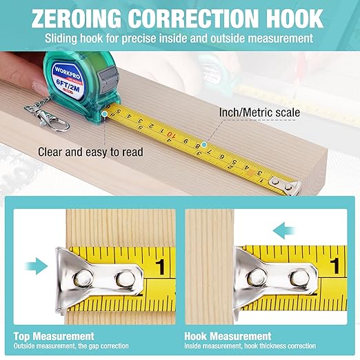 WORKPRO Mini Tape Measure, 2 Pcs 6FT Retractable Easy Reading Keychain Tape Measurement, Inch/Metric Scale Pocket Size Small Tape Measure for Engineer, Portable, ABS Protective Casing, Green