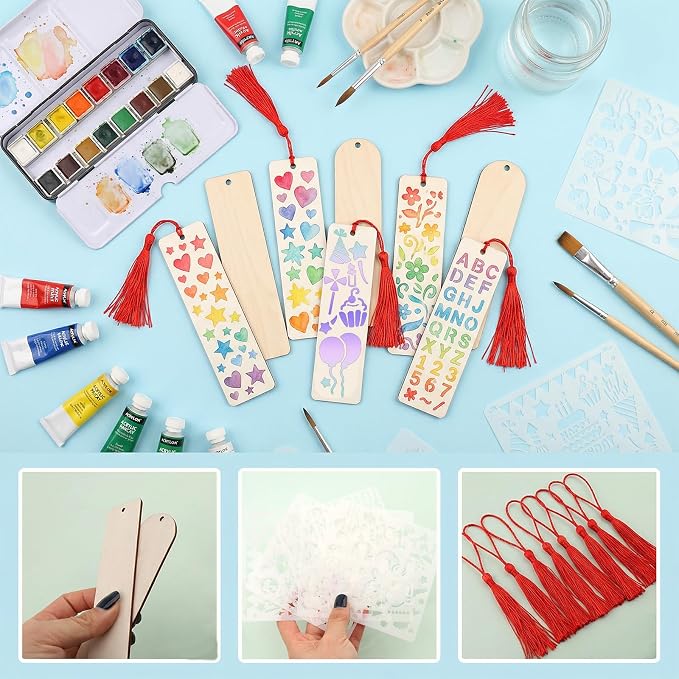45 Pcs DIY Bookmarks Making Kit, 20 Blank Wooden Bookmarks - Image 6