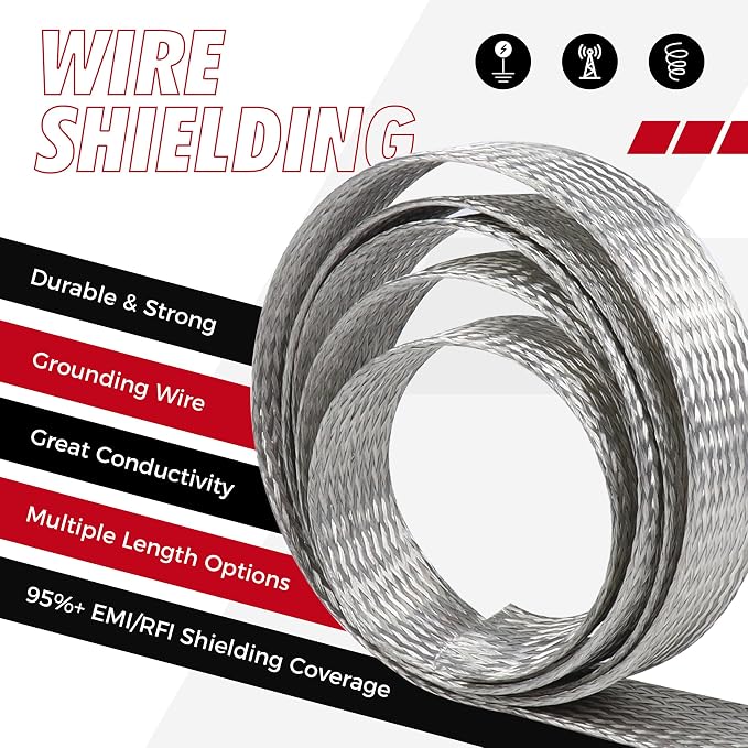 11/16" Wide Tinned Copper Braided Metal Wire Shielding Sleeve Ground Strap - Image 6