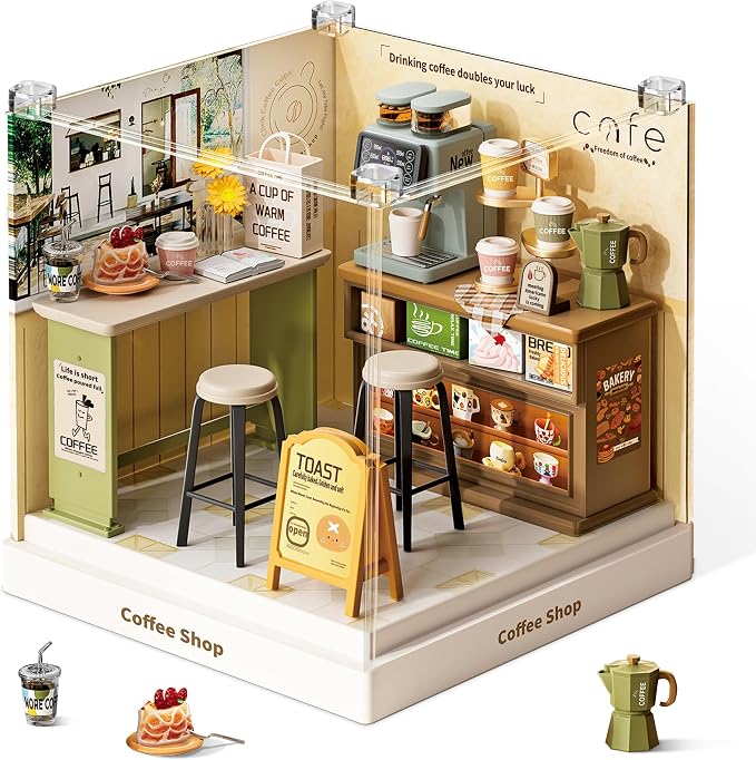 Coffee Shop Miniature House Kit, Plastic DIY Dollhouse by BeepZipp