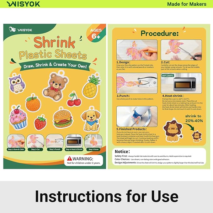 WISYOK 204Pcs Shrinky Film Kit, Shrink Plastic Sheets kit - Image 2