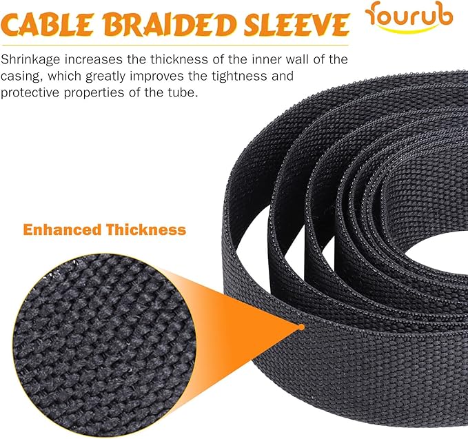 50% Ratio Heat Shrink Automotive Wire Loom Shrinkable Braided Sleeving Fabric Shrink Tubing Wear-Resistant Woven Wire Sheathing(1-1/8"-10ft)