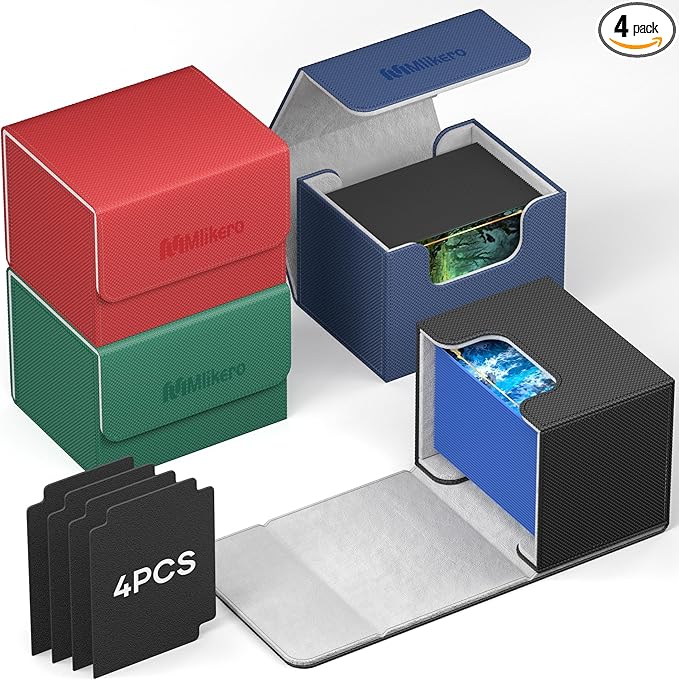Mlikero 4 Pack Card Deck Box, Commander Deck Box Holds 400+ Double-Sleeved Cards by Mlikero