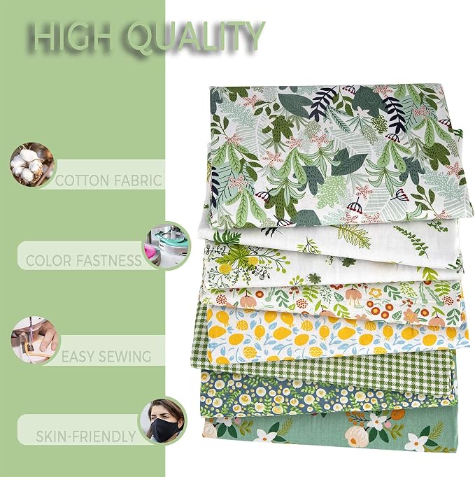 Aubliss 8pcs Fat Quarter Fabric Bundles 20'' x 20'' Cotton Craft Fabric Pre-Cut - Image 6