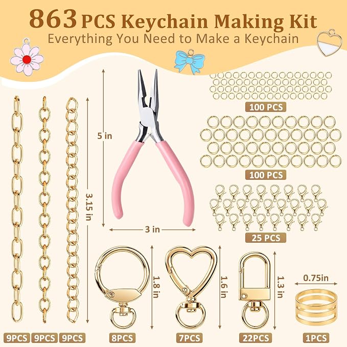 863 Pcs Keychain Making Kit, Alphabet Beads Craft Set - Image 3
