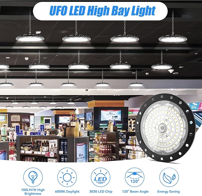loyal 8 Packs 200W UFO LED High Bay Light, 20000LM LED High Bay Shop Light, 6000K Daylight LED Bay Light with 1.2M Cable US Plug, Commercial High Bay Lighting for Warehouse Workshop Garage Factory