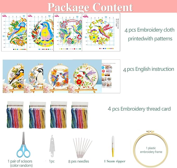 Zhenqing 4 Pack Bird Cross Stitch Kit - Image 4