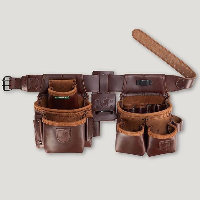 STRONGLAD Tool Belt - Framing Tool Belt for Carpenters - Tool Belts for Men - Carpenter Pouches for Construction - 21 Pockets, Oil-Tanned Full-Grain Leather T800