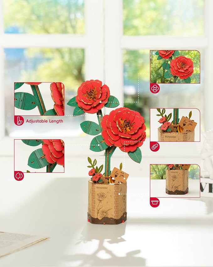 rowood 3D Puzzle, Mother's Day DIY Wooden Flower Craft Kit Building Set - Image 4