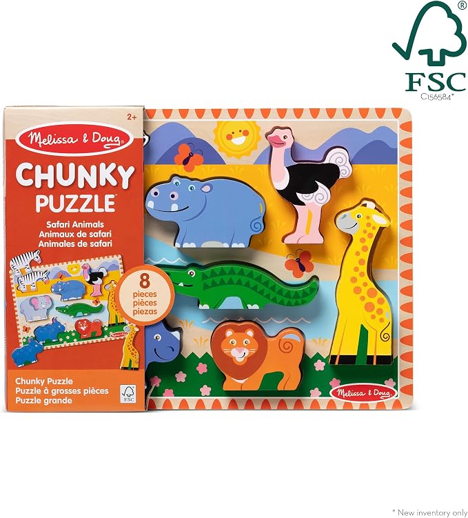 Melissa & Doug Safari Wooden Chunky Puzzle, Educational Screen Free Activity - Image 6