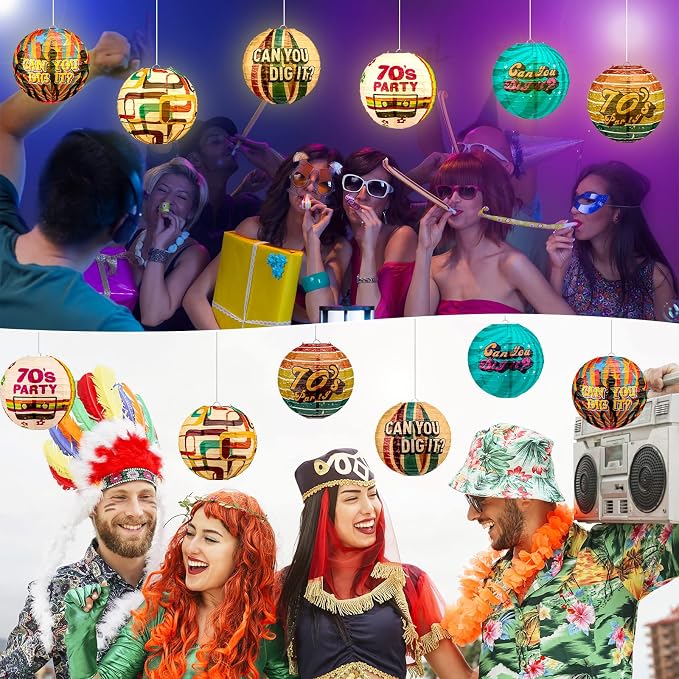Panelee 12 Pcs 70's Retro Paper Lanterns Party Decorations 8 Inch Hanging Round - Image 6