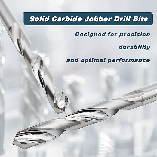 1/4" Solid Carbide Jobber Drill Bits with Straight Shank and 118° Point Angle, Made from K20 Tungsten Carbide,Applications: for Stainless Steel Alloy Metal, 5-Piece