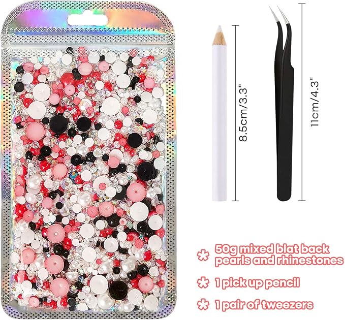 ASTARON 50g Mix Flatback Rhinestones Half Pearls - Image 2