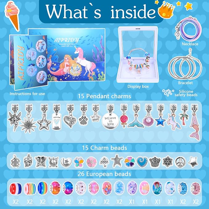 AIPRIDY Charm Bracelet Making Kit, Unicorn Mermaid Crafts Gifts Set Can - Image 5