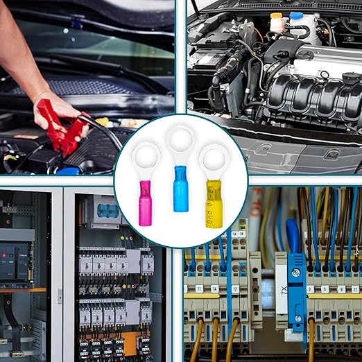 60 PCS Heat Shrink Wire Connectors, 22-16 AWG Ring Terminals, 22-16 Gauge 1/4" Stud(M6) Automotive Marine Ring Connectors by Housun