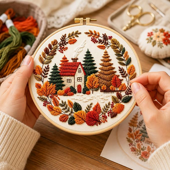 Zhenqing Autumn Cottage Squirrel Embroidery Kit - Image 3