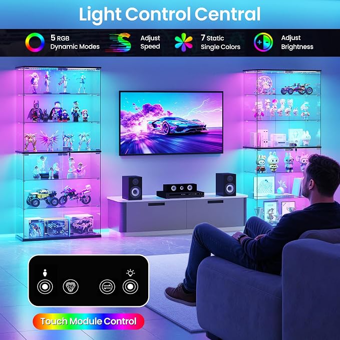 Dystler 6-Tier Glass Display Cabinet, RGB LED Lights - Image 3
