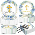 200pcs God Bless Plates Napkins Baptism Paper Tableware Set First Holy by Naozinebi