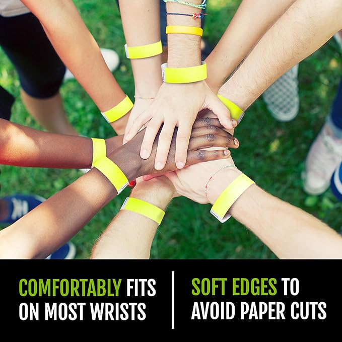1,000 WristCo Neon Yellow Tyvek Wristbands for Events - Tamper-Proof Design & Fluorescent Color Prevent Reuse Premium-Grade Bracelets for Hospital & Medical ID, Party & VIP Identification
