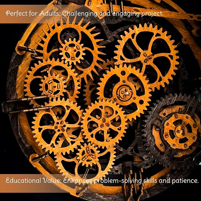 WOODEN.CITY Steampunk 3D Puzzle Clock – DIY Mechanical Wall Clock Kit - Image 4