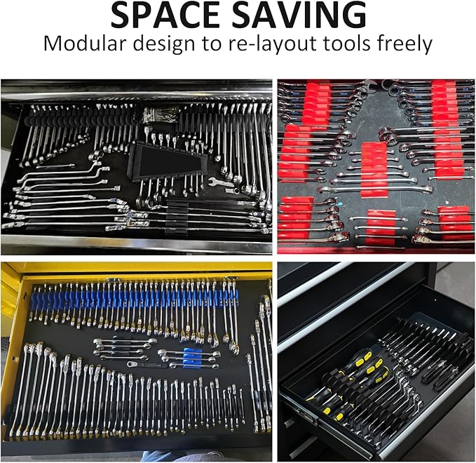 48 pcs MAGNETIC Modular Wrench Organizers for Tool Drawers - Wrench Rack with Metric&SAE Labels, Perfect Tool Storage Holder. Gift for father, brother and boyfriend (with magnet)