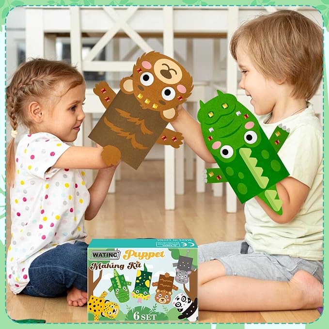 WATINC 6Pcs Hand Puppet Making Kit, Art Craft Felt Sock Puppet Toys, Creative - Image 5